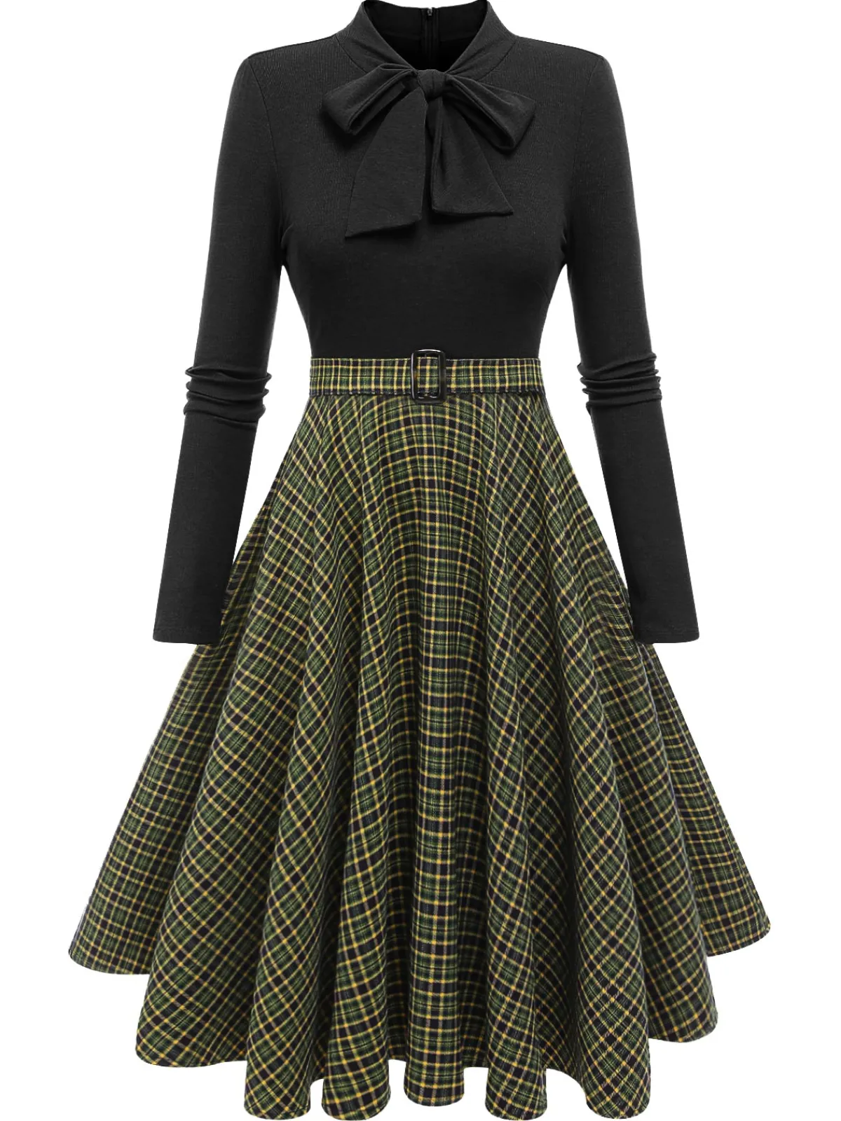 Hot Retro Stage Dark Green 1950s Plaid Knitting Dress