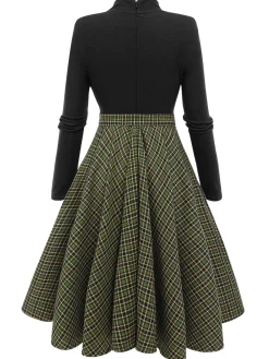 Hot Retro Stage Dark Green 1950s Plaid Knitting Dress
