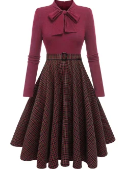 Hot Retro Stage Dark Green 1950s Plaid Knitting Dress