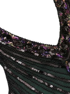 Best Retro Stage 1920s Sequined Flapper Dress dark green
