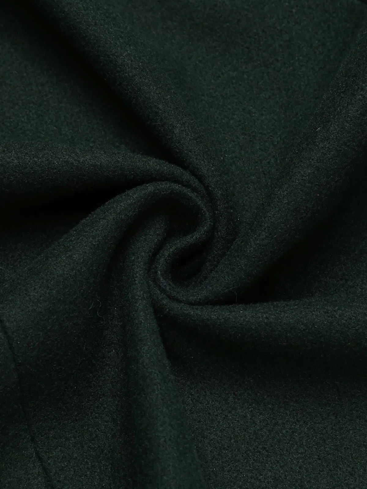 Online Retro Stage Dark Green 1940s Solid Button Coat