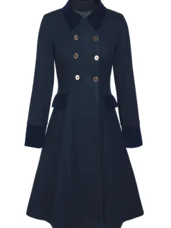 Online Retro Stage Dark Green 1940s Solid Button Coat