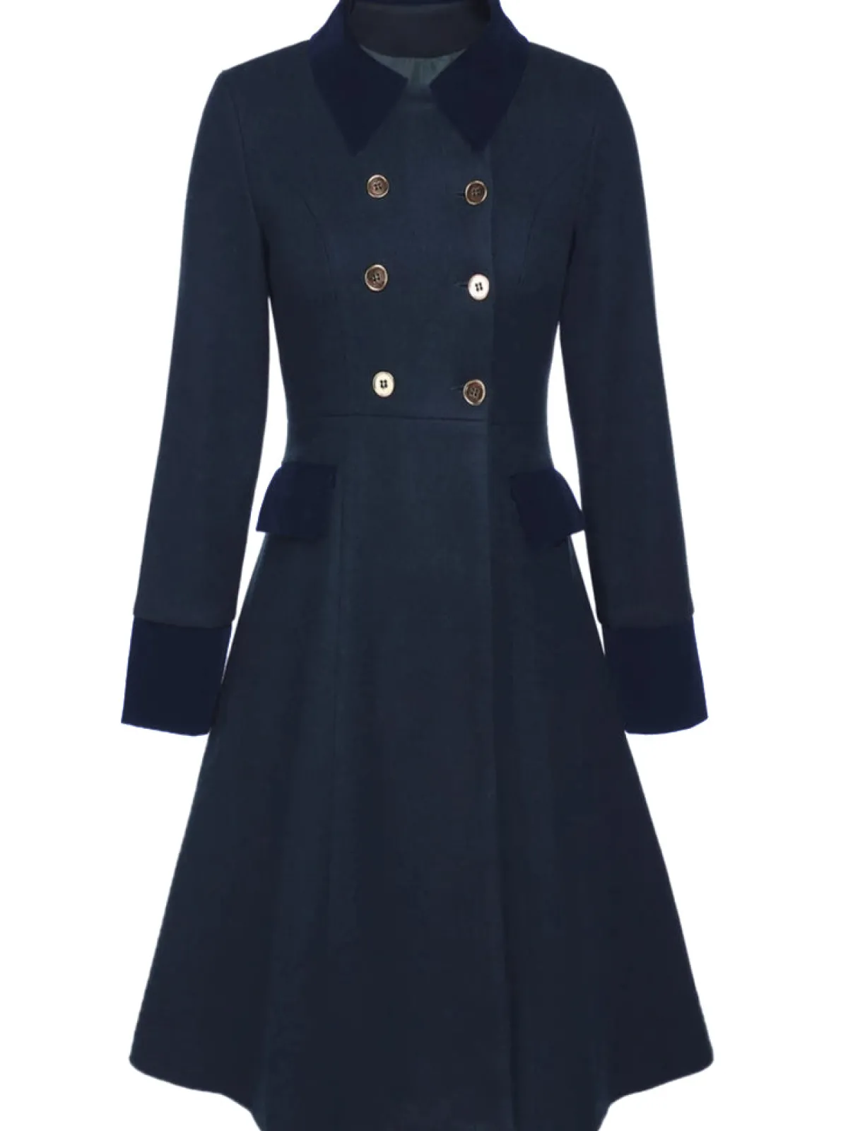 Online Retro Stage Dark Green 1940s Solid Button Coat