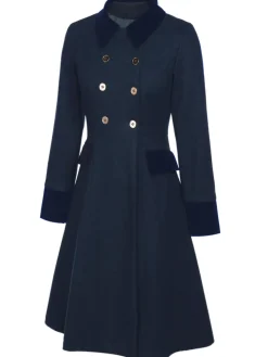 Online Retro Stage Dark Green 1940s Solid Button Coat
