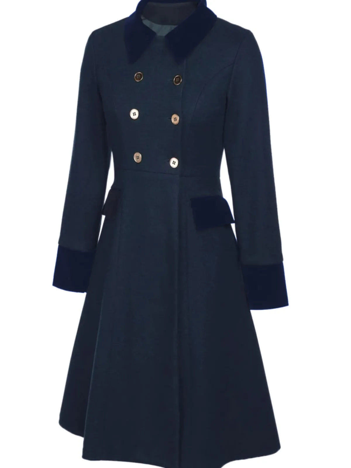 Online Retro Stage Dark Green 1940s Solid Button Coat