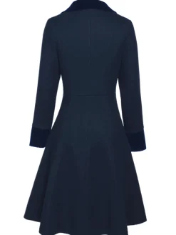 Online Retro Stage Dark Green 1940s Solid Button Coat