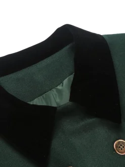 Online Retro Stage Dark Green 1940s Solid Button Coat