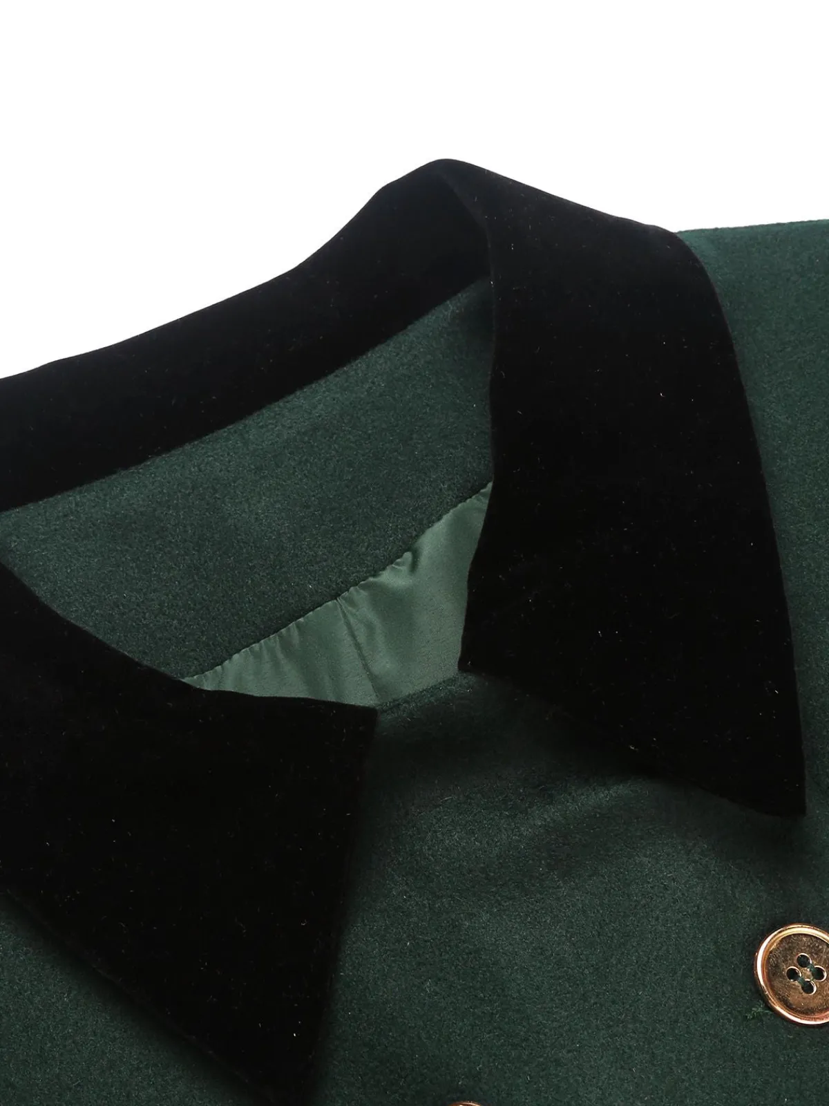 Online Retro Stage Dark Green 1940s Solid Button Coat