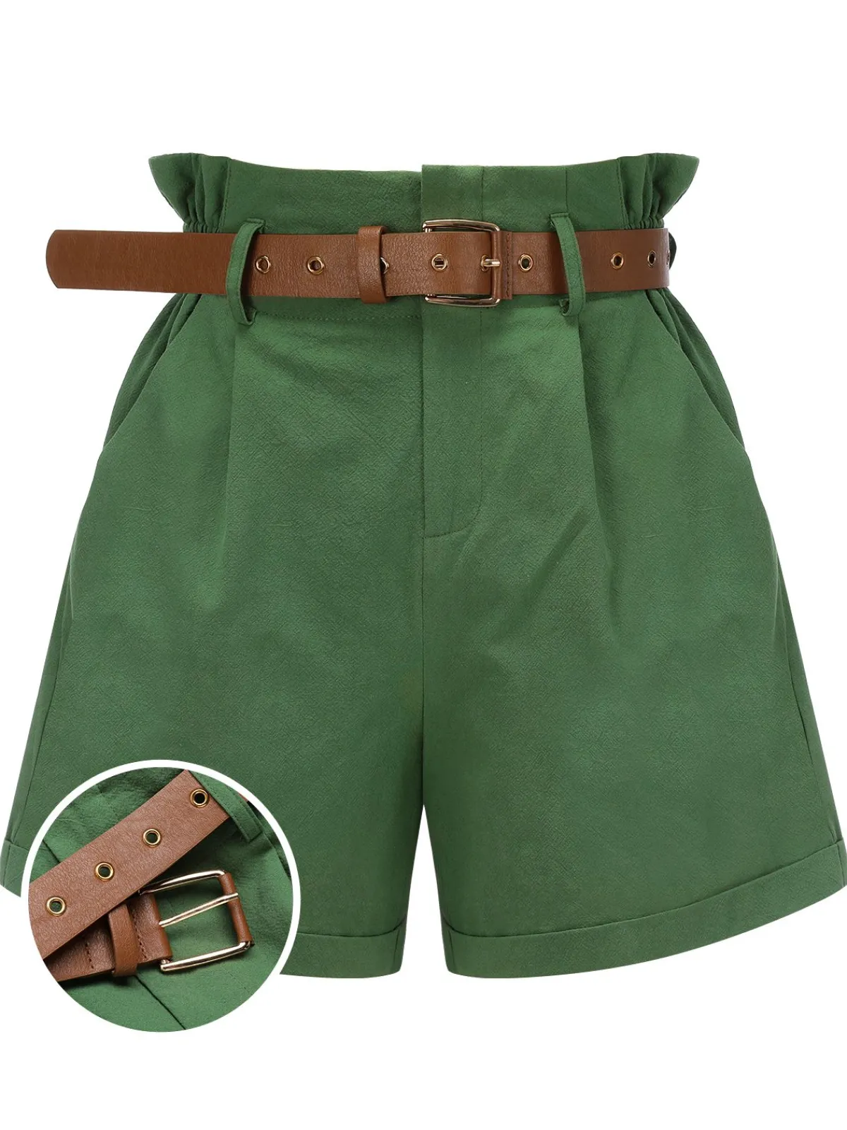 Online Retro Stage Dark 1960s Solid Vintage Shorts Green