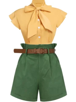 Online Retro Stage Dark 1960s Solid Vintage Shorts Green