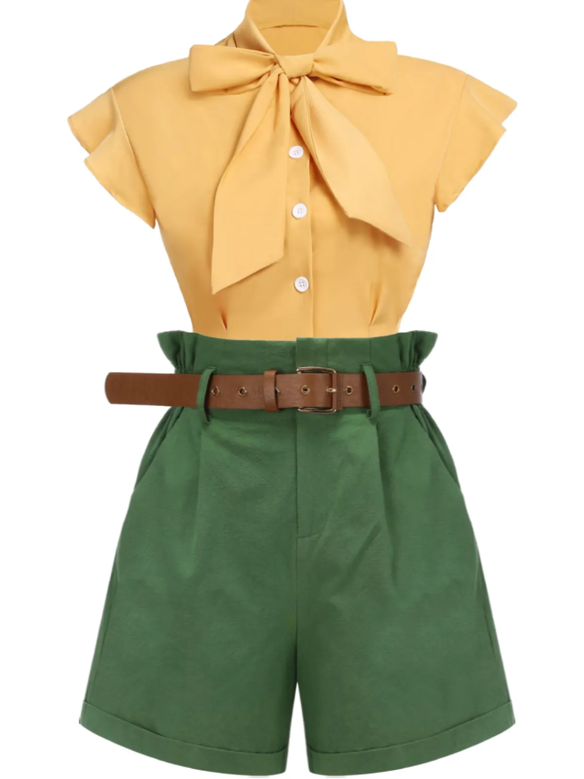Online Retro Stage Dark 1960s Solid Vintage Shorts Green
