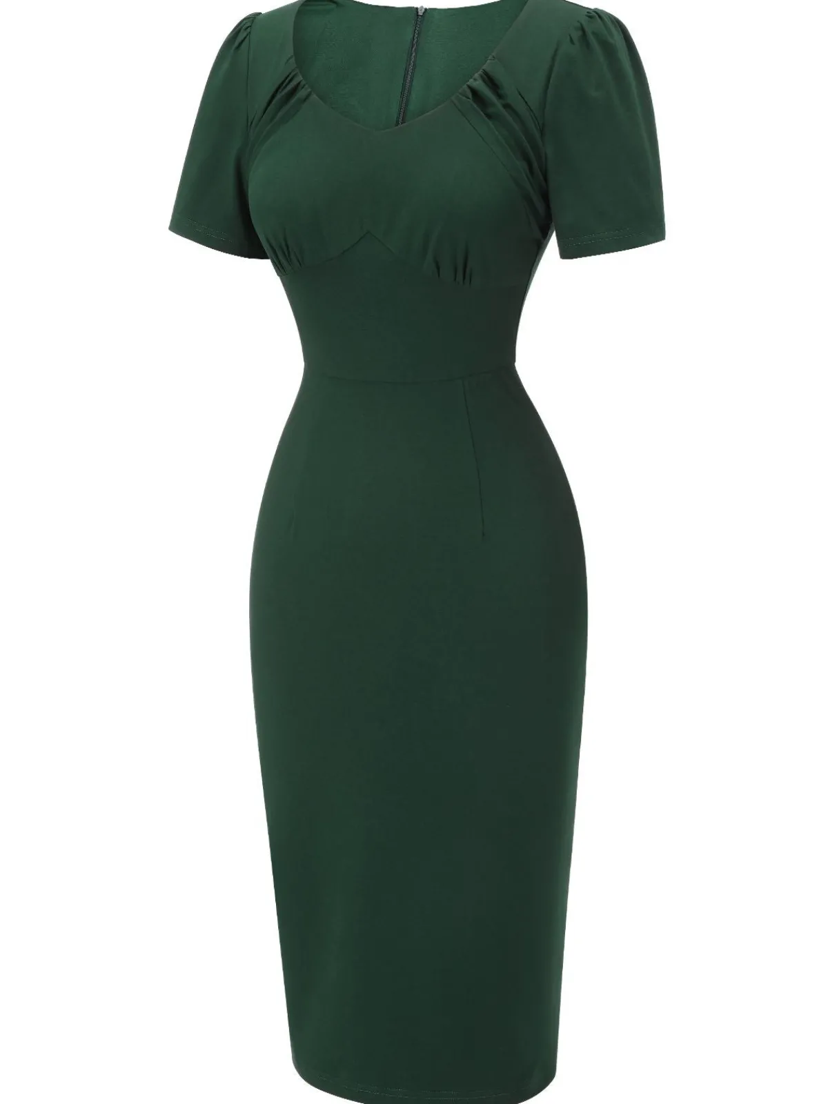New Retro Stage 1940s Solid Wrap Dress Dark Green