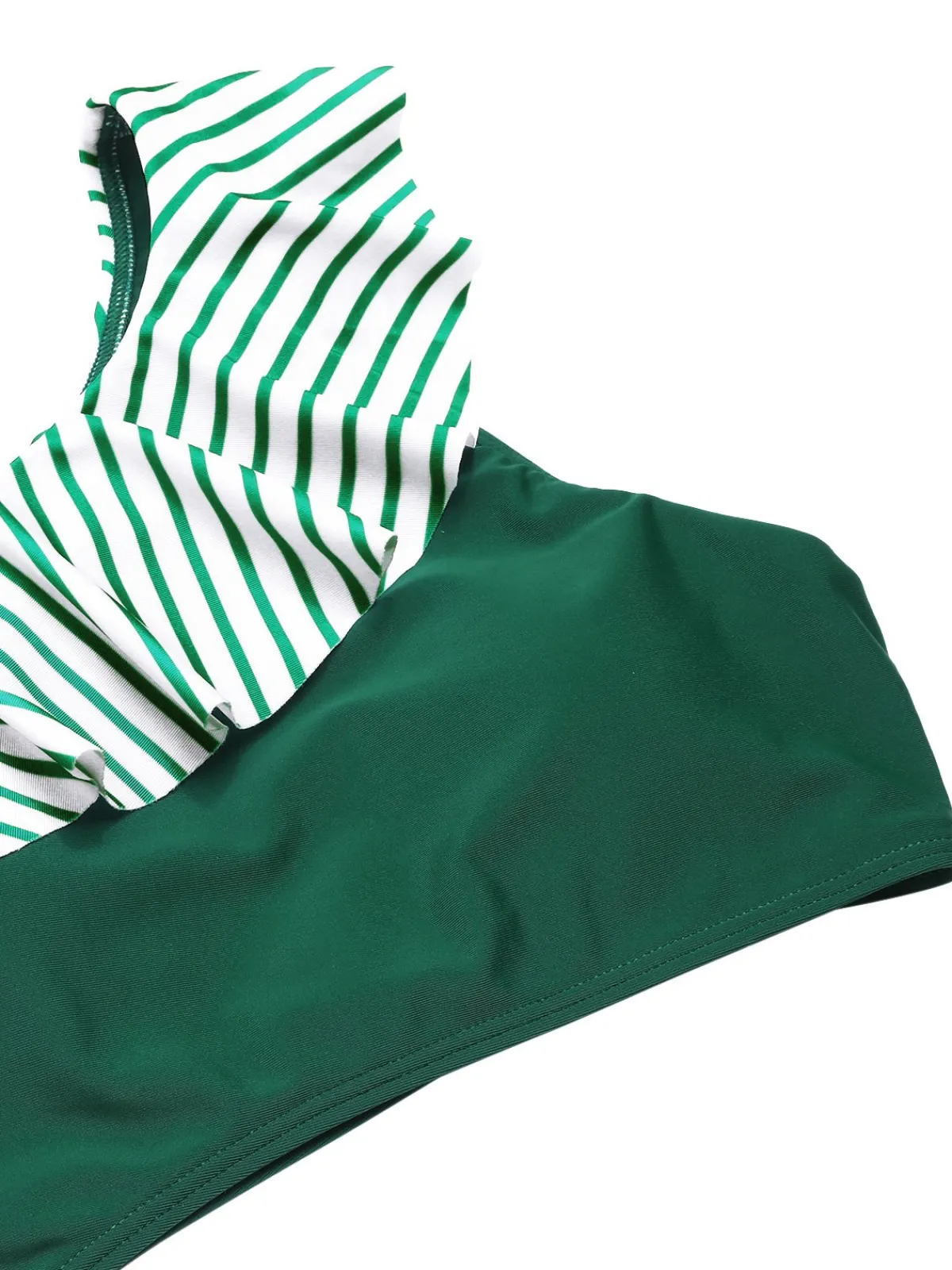 New Retro Stage 1940s Striped Ruffled Swimsuit Dark Green