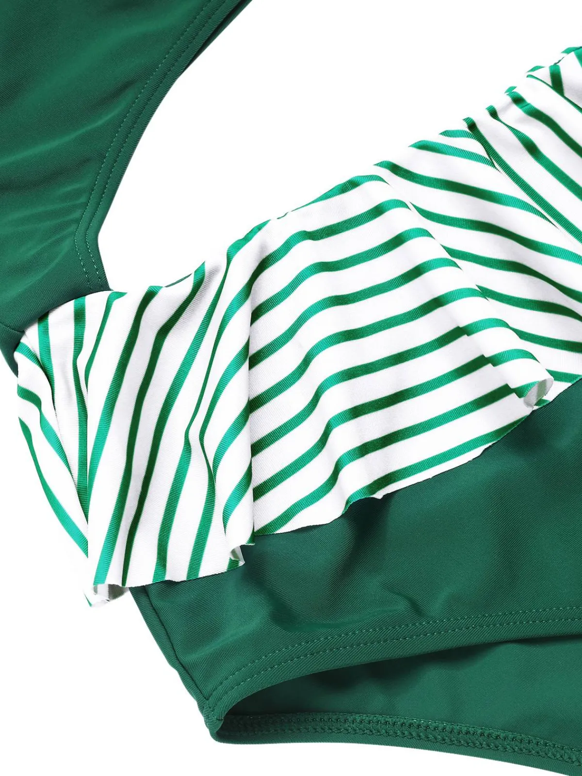New Retro Stage 1940s Striped Ruffled Swimsuit Dark Green