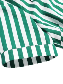 Discount Retro Stage 1950s Tie Neck Striped Dress Dark Green