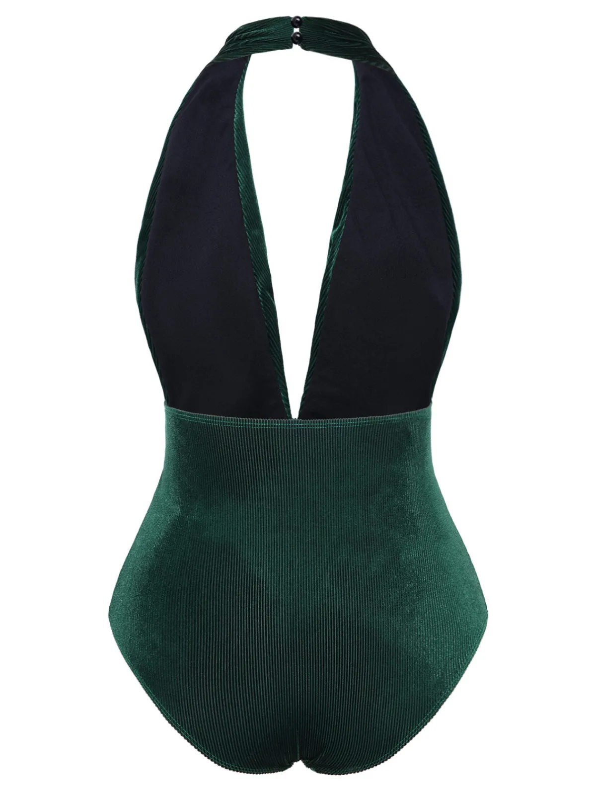 Best Retro Stage Dark Green 1970s Velvet Deep V-Neck Swimsuit