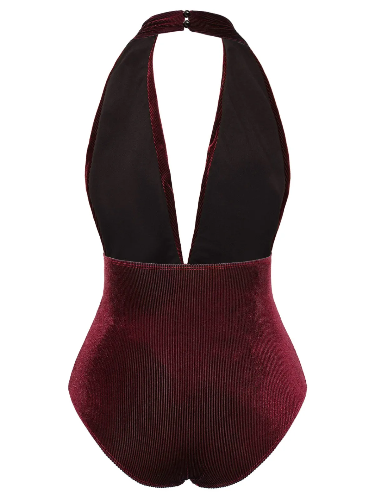 Best Retro Stage Dark Green 1970s Velvet Deep V-Neck Swimsuit