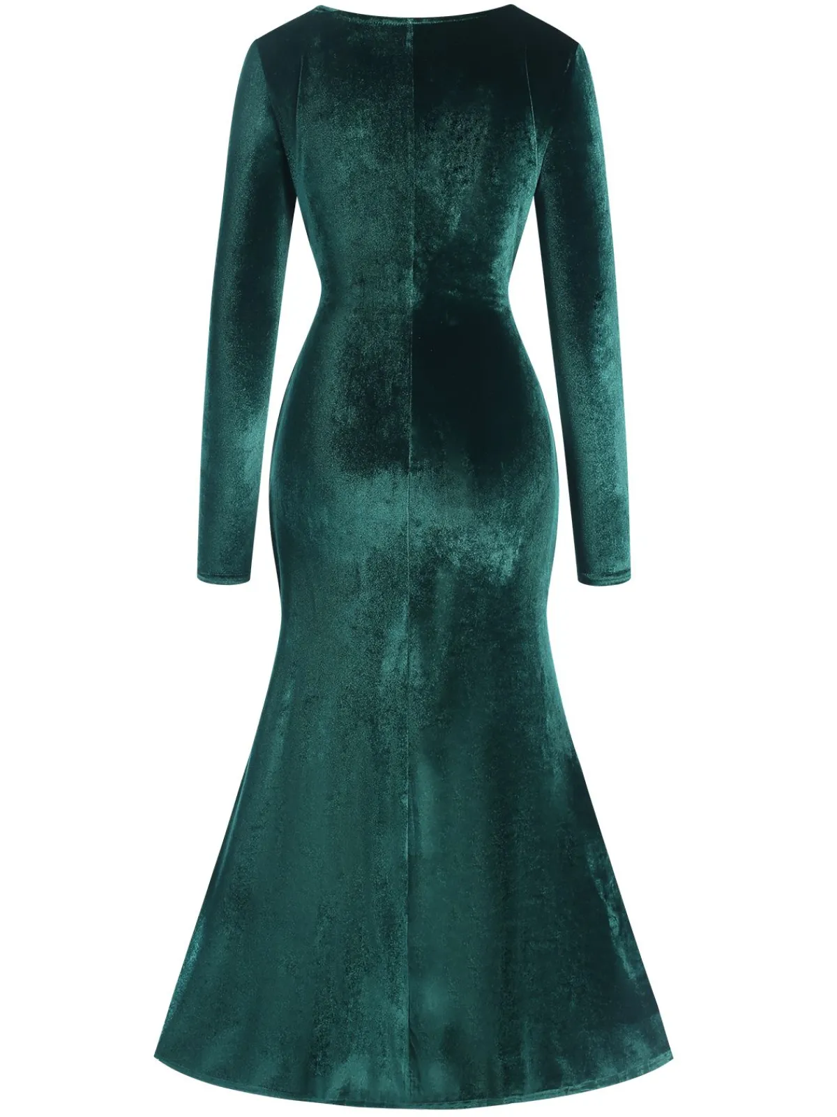 Sale Retro Stage 1930s Velvet Solid V-Neck Dress Dark Green