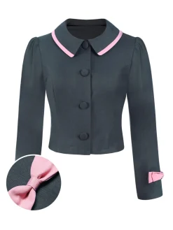 Hot Retro Stage Dark Grey 1950s Lapel Bow Short Coat Dark Gray