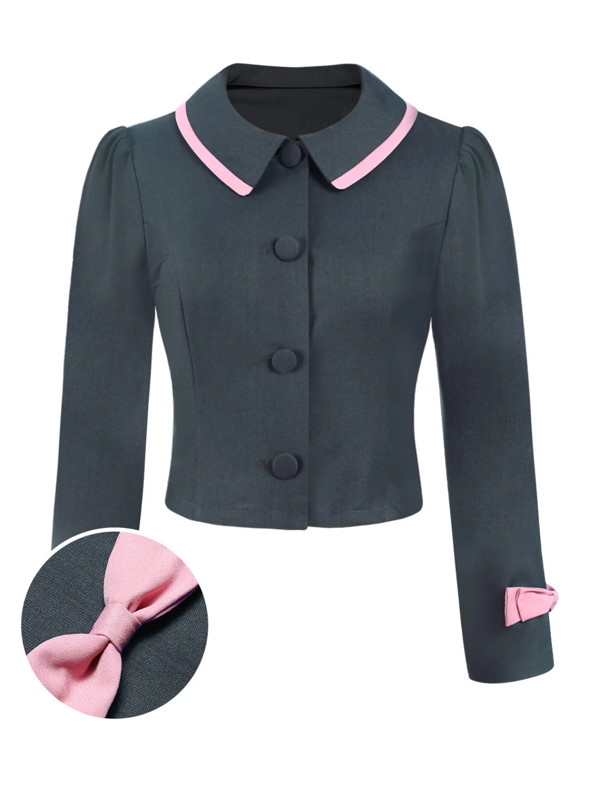 Hot Retro Stage Dark Grey 1950s Lapel Bow Short Coat Dark Gray