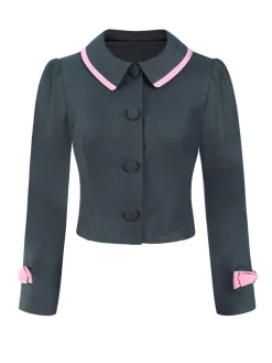 Hot Retro Stage Dark Grey 1950s Lapel Bow Short Coat Dark Gray