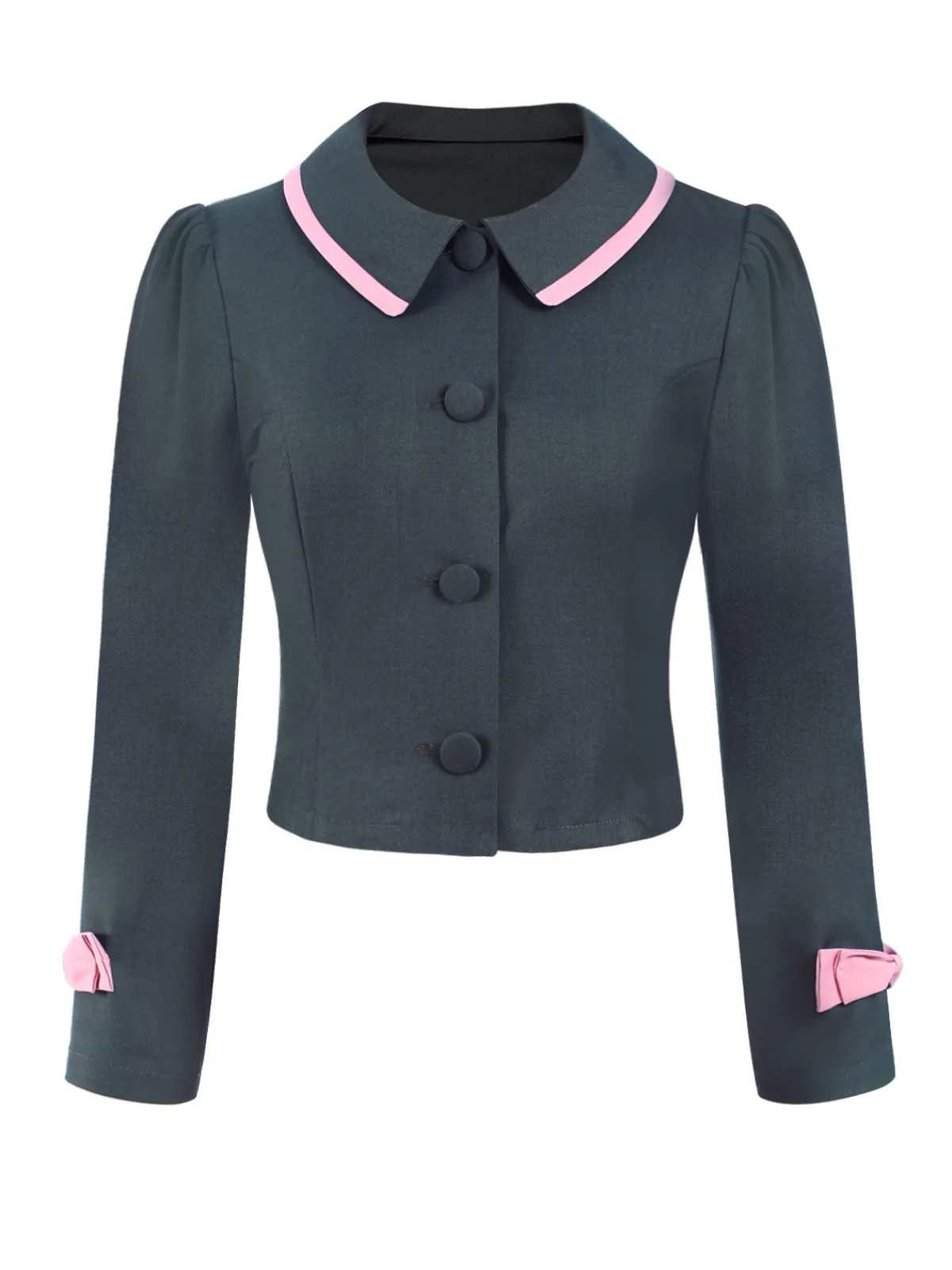Hot Retro Stage Dark Grey 1950s Lapel Bow Short Coat Dark Gray
