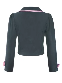 Hot Retro Stage Dark Grey 1950s Lapel Bow Short Coat Dark Gray