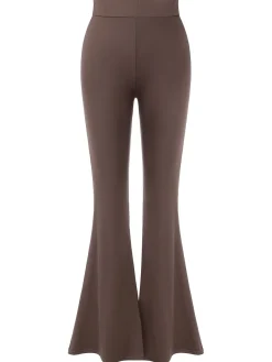 Hot Retro Stage Dark 1950s Solid Flared Pants Khaki