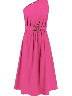 Hot Retro Stage 1940s Solid One Shoulder Dress Dark Pink