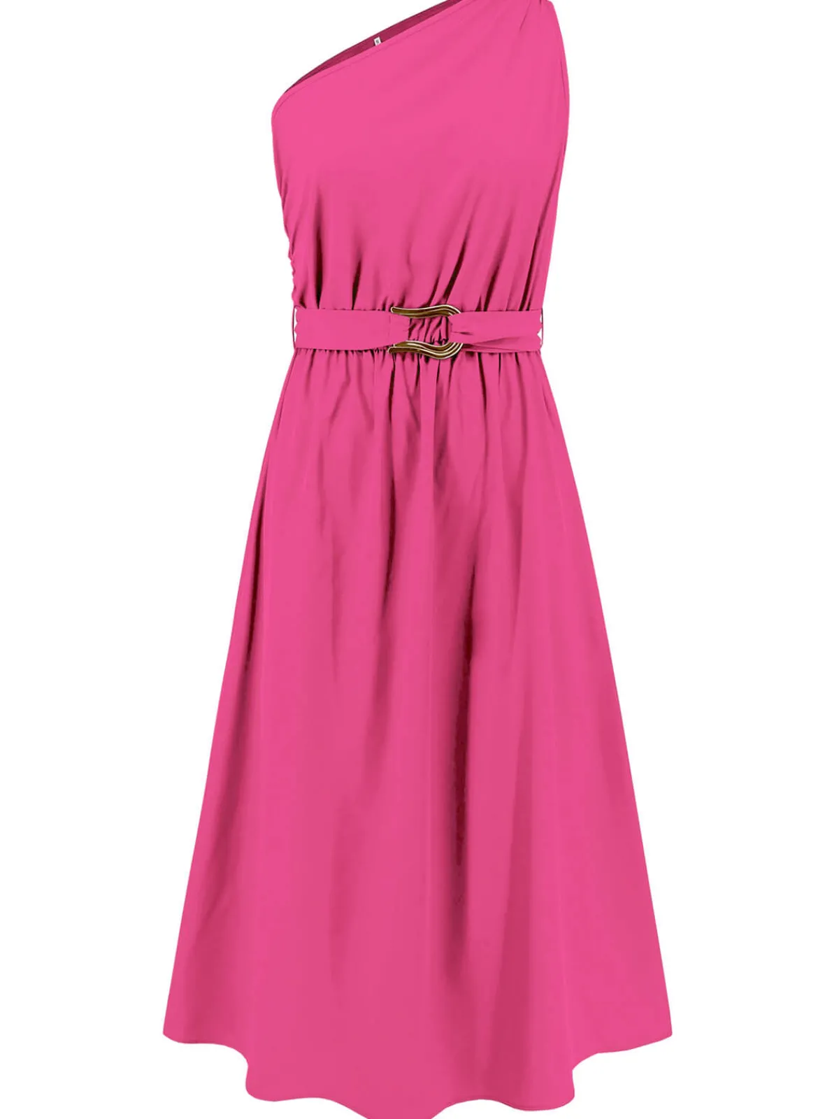 Hot Retro Stage 1940s Solid One Shoulder Dress Dark Pink