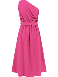 Hot Retro Stage 1940s Solid One Shoulder Dress Dark Pink