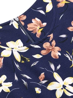 Sale Retro Stage 1940s Floral Sleeveless Dress Deep Blue