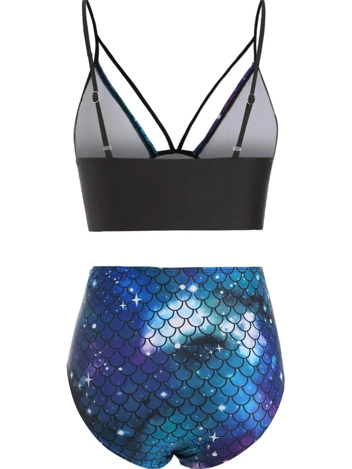 Outlet Retro Stage 1980s Gothic Starry Sky Fish Scale Swimsuit Deep Blue