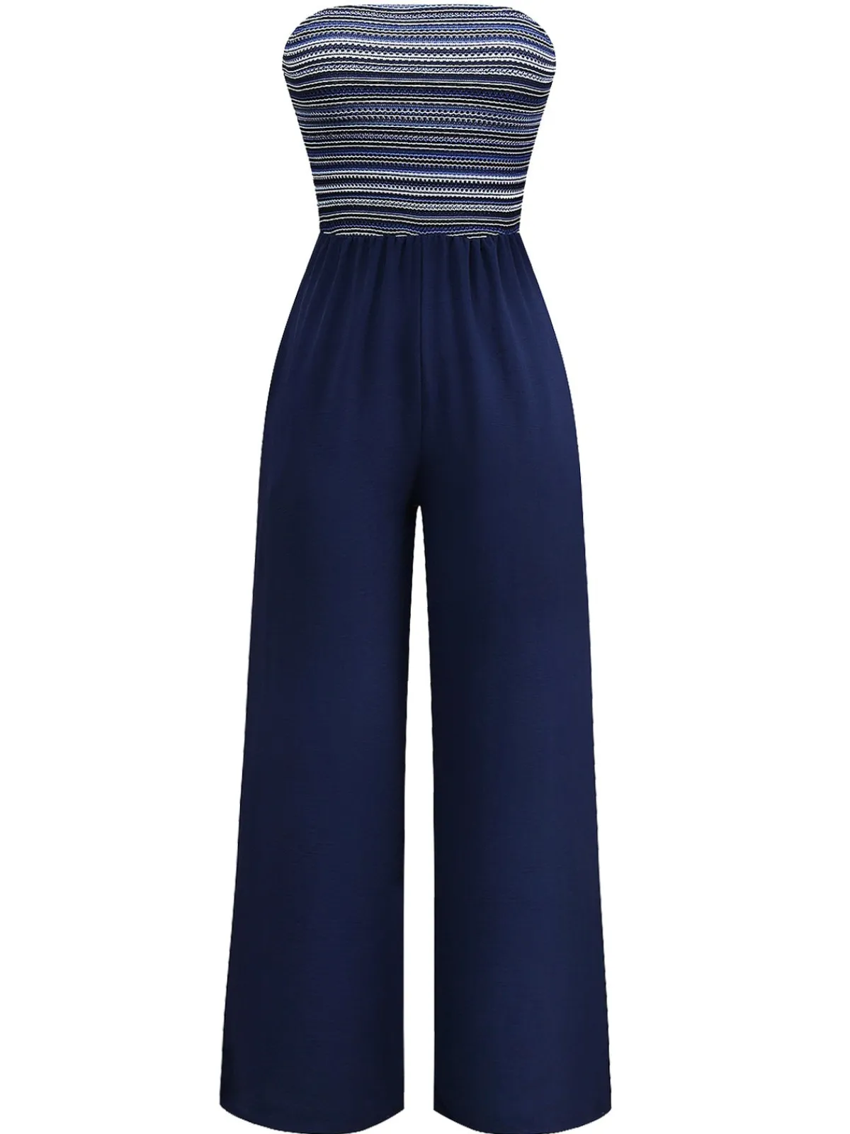 New Retro Stage 1950s Stripes Bandeau Jumpsuit Deep Blue
