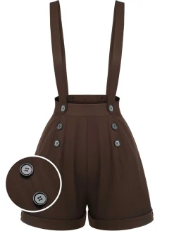Hot Retro Stage 1940s Buttons Overalls Shorts Deep Brown