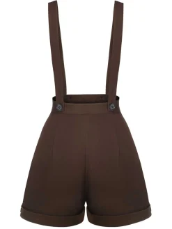 Hot Retro Stage 1940s Buttons Overalls Shorts Deep Brown