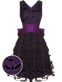 Hot Retro Stage 1950s Halloween Bat Bow Dress Deep Purple