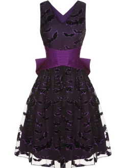 Hot Retro Stage 1950s Halloween Bat Bow Dress Deep Purple