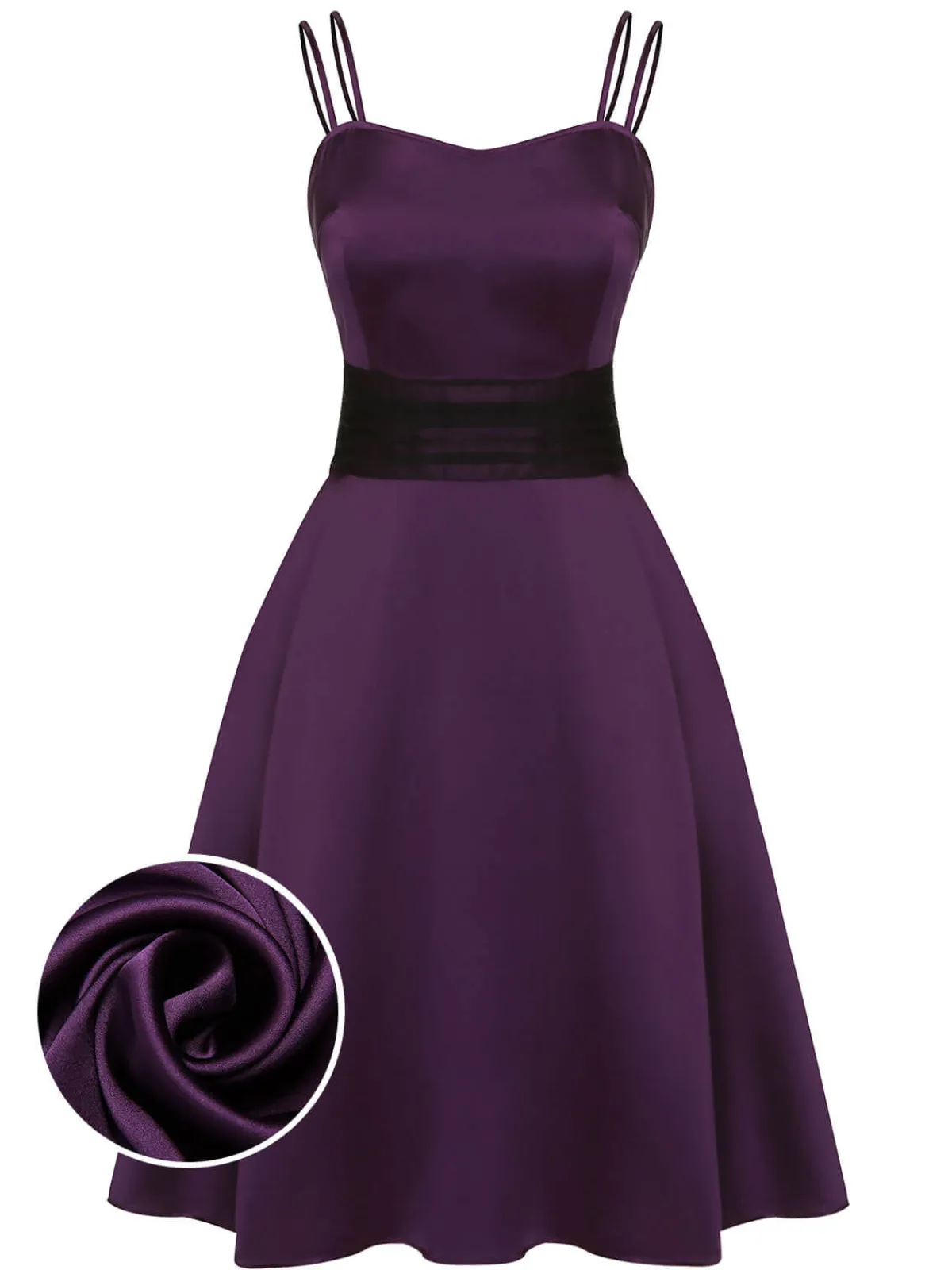 Clearance Retro Stage 1950s Halloween Solid Strap Dress Deep Purple