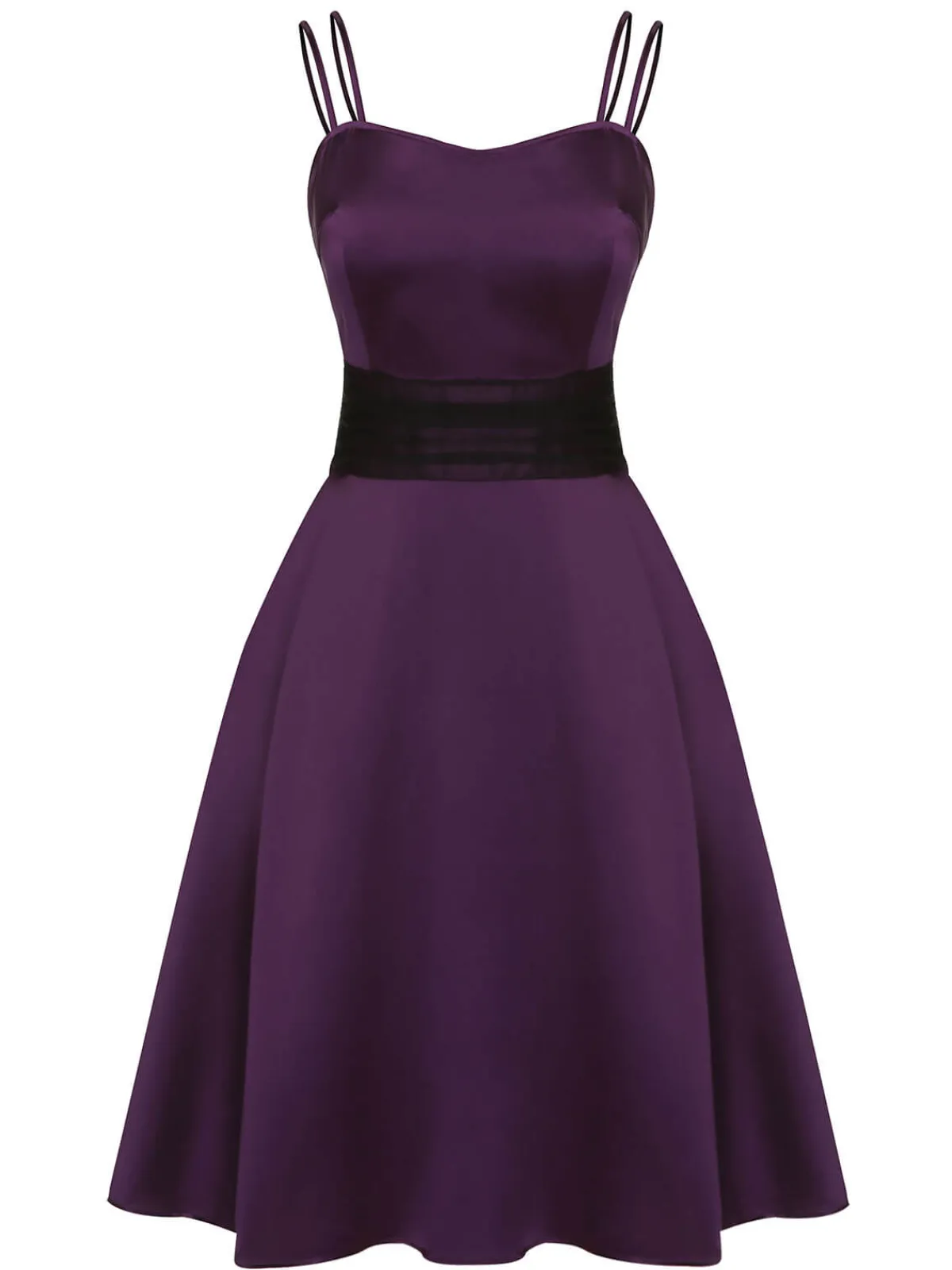 Clearance Retro Stage 1950s Halloween Solid Strap Dress Deep Purple