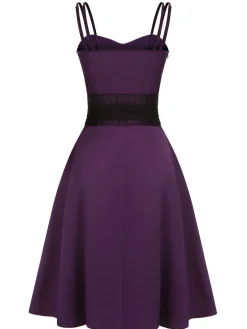 Clearance Retro Stage 1950s Halloween Solid Strap Dress Deep Purple
