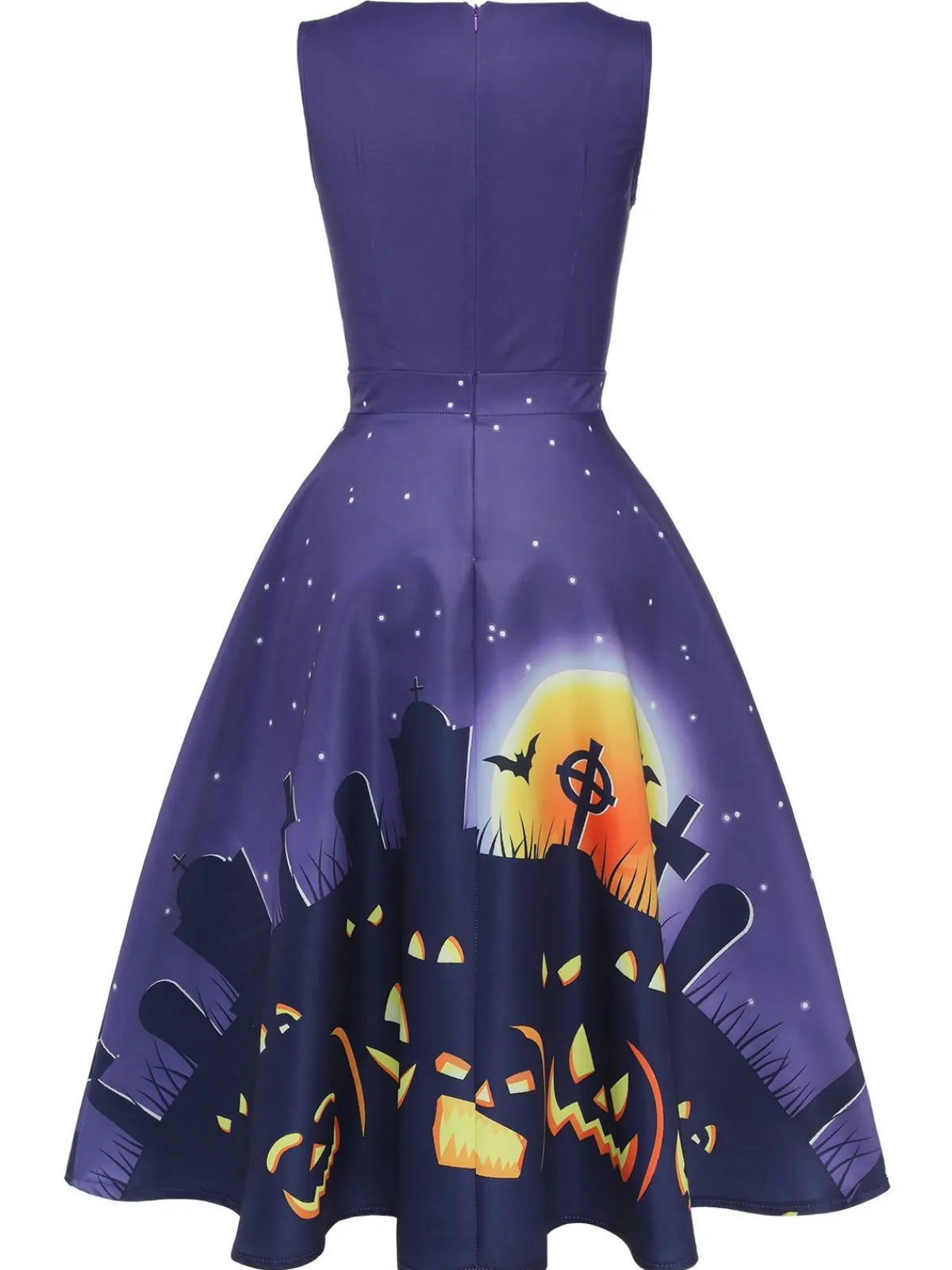 Sale Retro Stage 1950s Halloween V-Neck Swing Dress Deep Purple