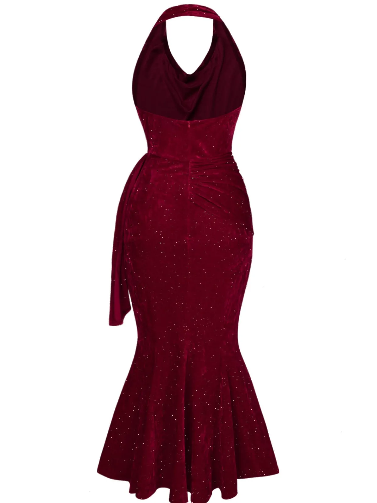 Hot Retro Stage 1930s Glitter Cowl Neck Mermaid Dress Deep Red