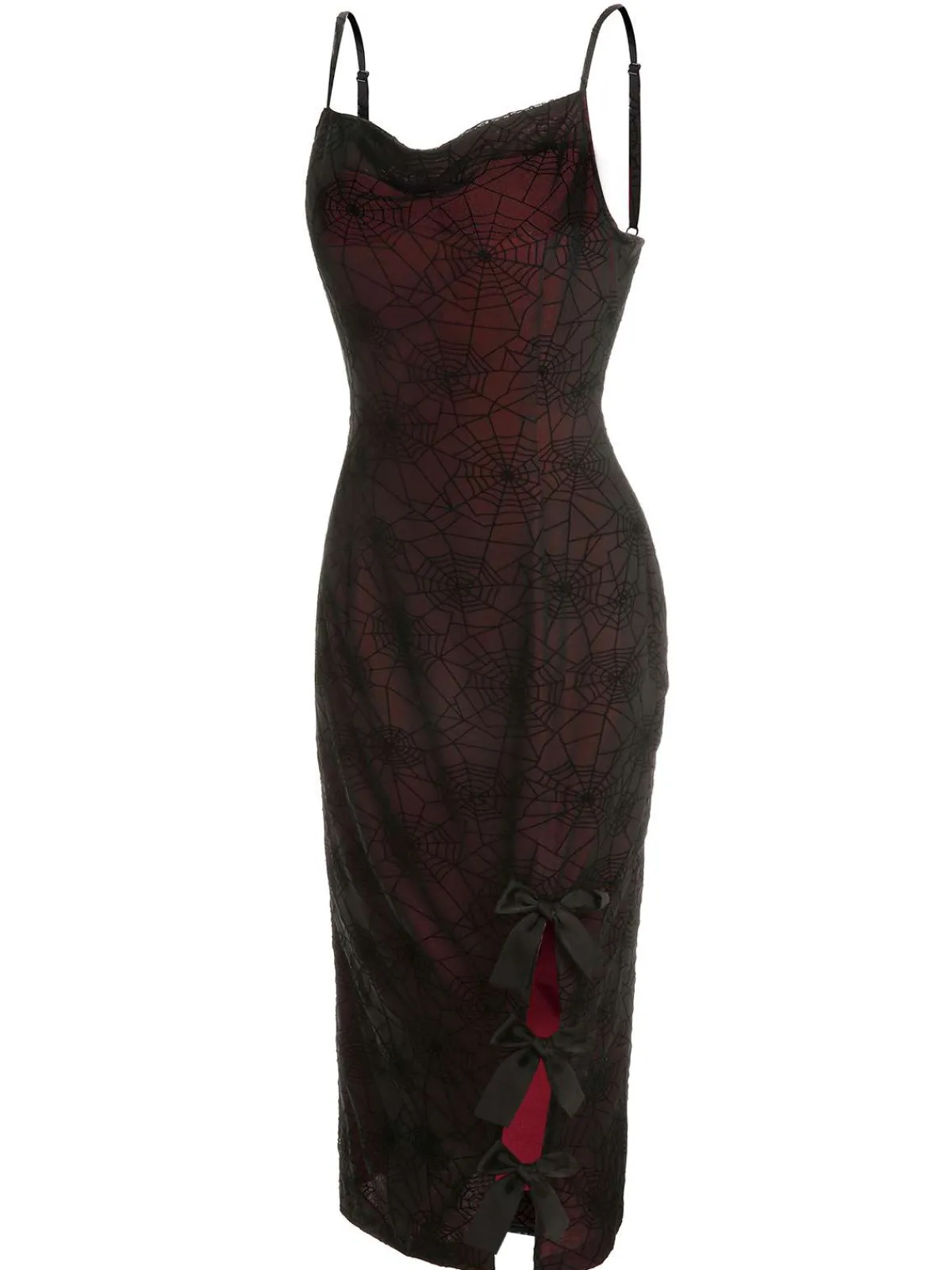 New Retro Stage 1960s Halloween Spider Web Dress Deep Red