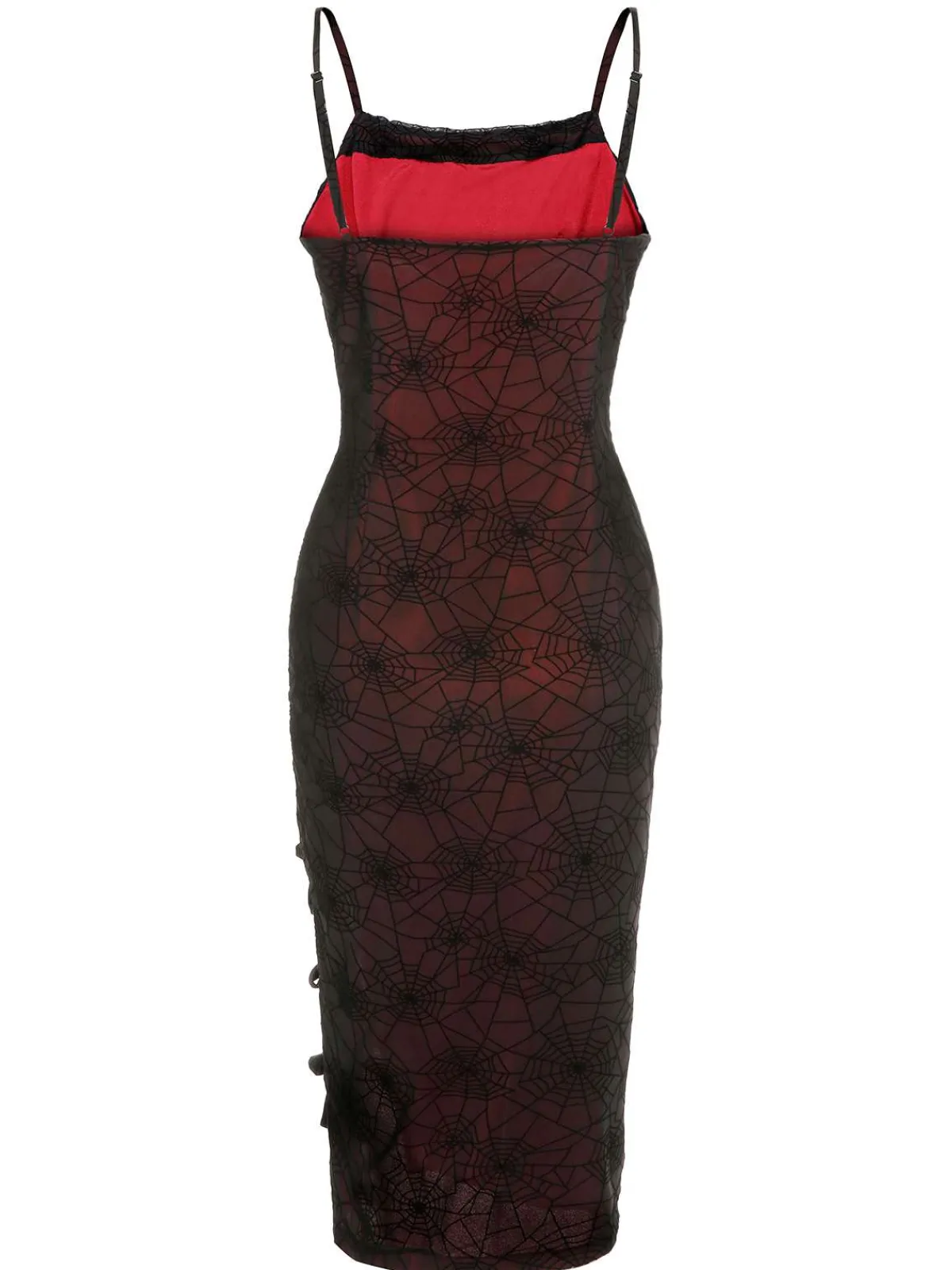 New Retro Stage 1960s Halloween Spider Web Dress Deep Red