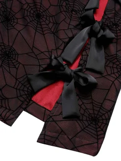 New Retro Stage 1960s Halloween Spider Web Dress Deep Red
