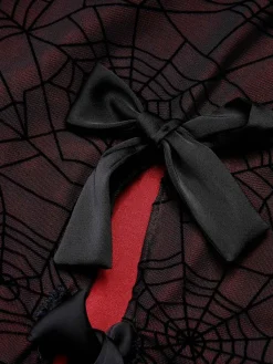 New Retro Stage 1960s Halloween Spider Web Dress Deep Red