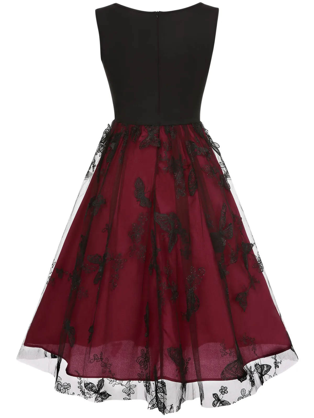 Best Retro Stage 1950s Mesh Butterflies Sleeveless Dress Deep Red