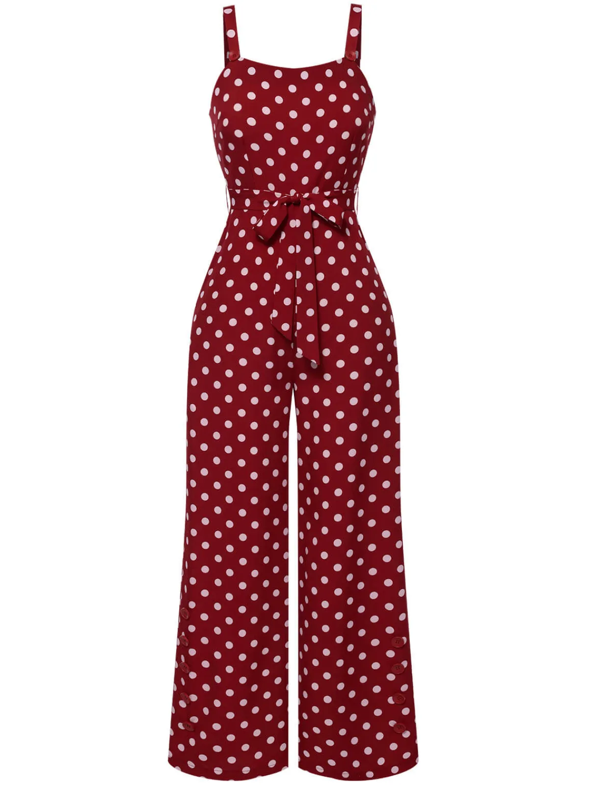 Discount Retro Stage 1940s Polka Dot Straps Jumpsuit Deep Red