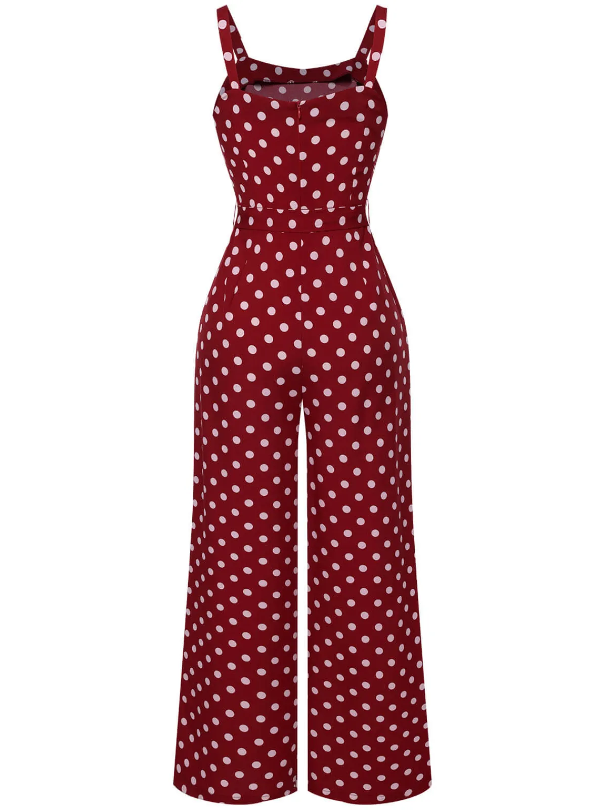 Discount Retro Stage 1940s Polka Dot Straps Jumpsuit Deep Red